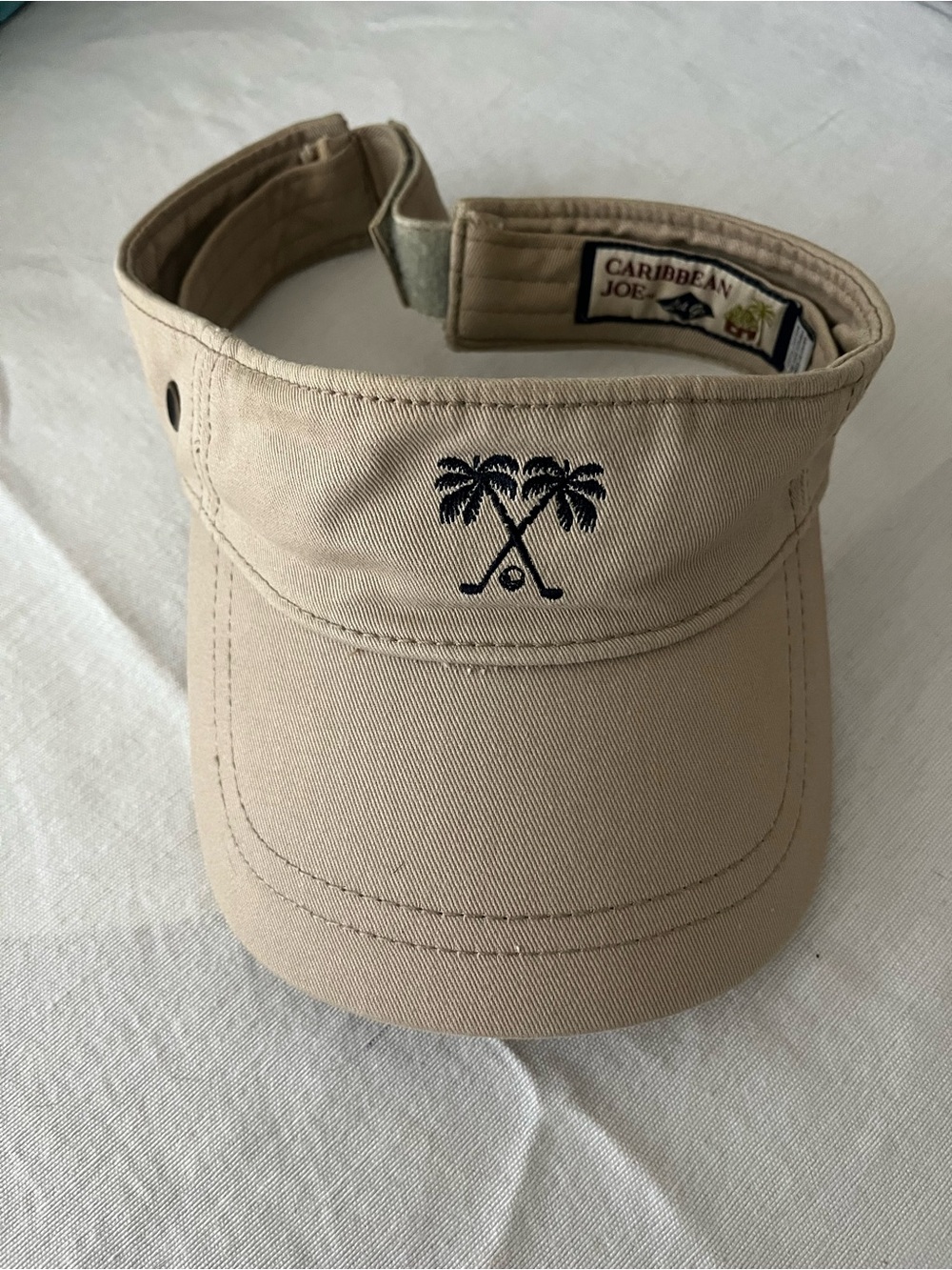 Caribbean Joe Adult Tan Visor with Navy Palm Tree Logo